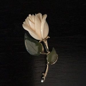 Vintage White Rose Brooch